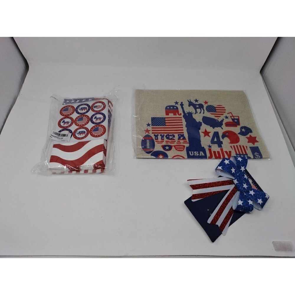 4th of July Decorations Garden Flag Decorative Ribbon And Party Favor Bags USA